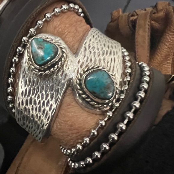 SOLID SS/Turquoise Native American cuff - Picture 1 of 8